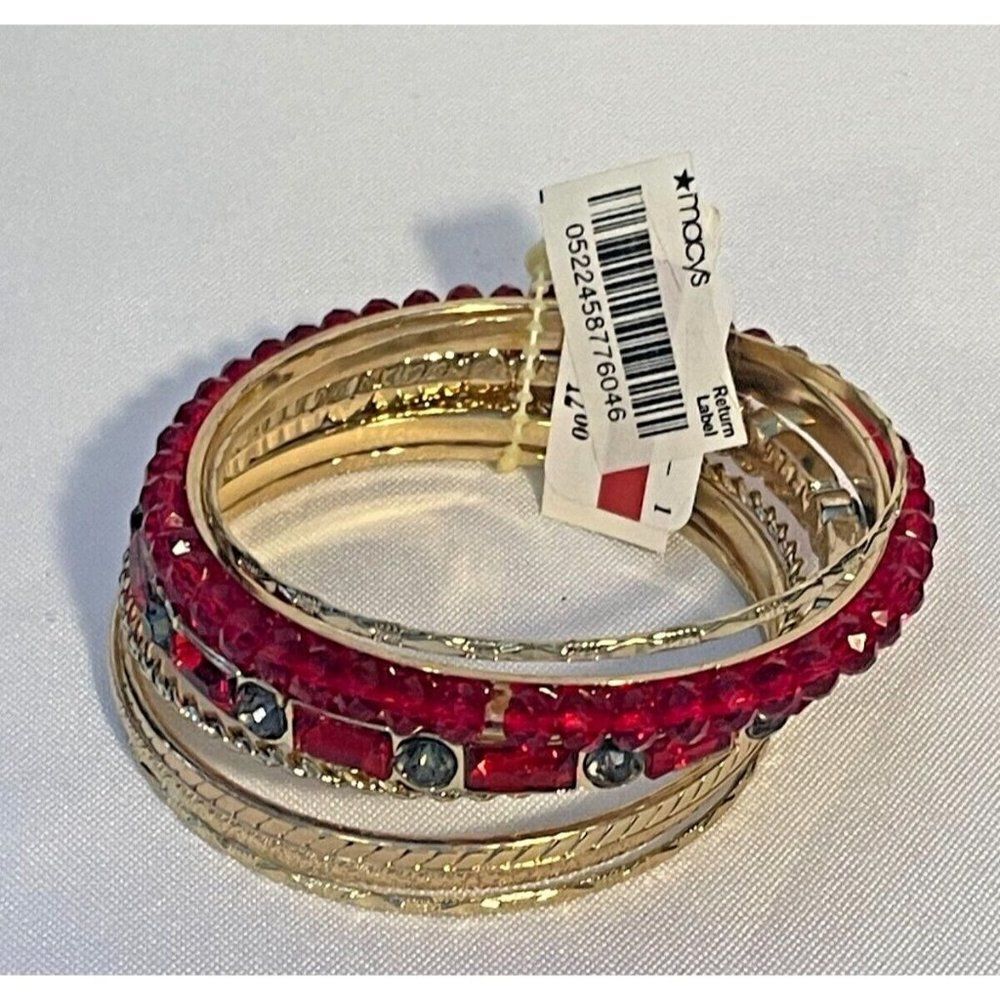 NWT style & Co Goldtone red beaded rhinestones‎ bangle bracelets (7)